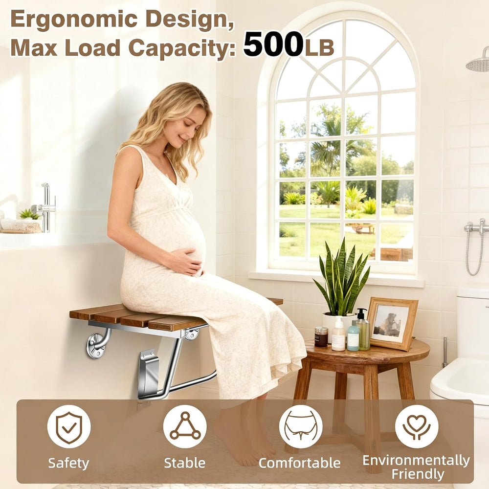 20'' Folding Shower Seat Wall Mounted, 500lb Load Capacity, Space-Saving