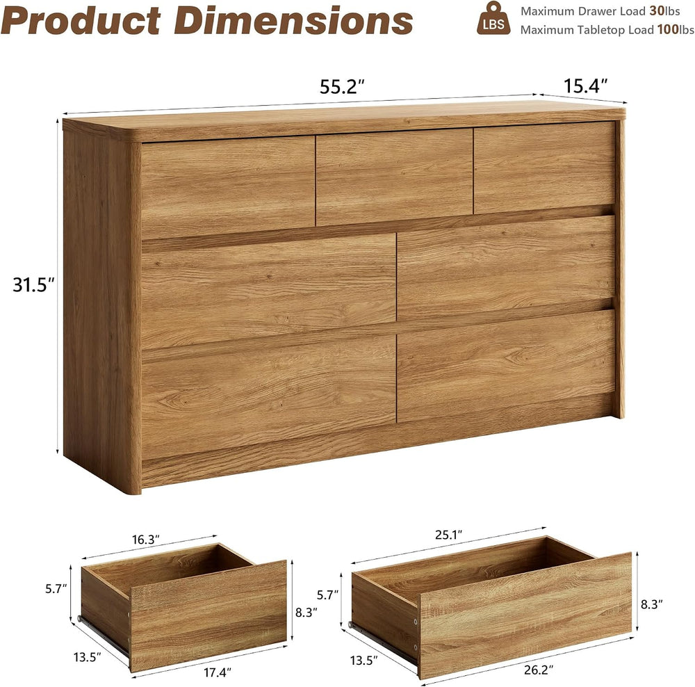 3 Pieces Bedroom Set, 55 Inch Width 7-Drawer Dresser & 2-Drawer Nightstan...