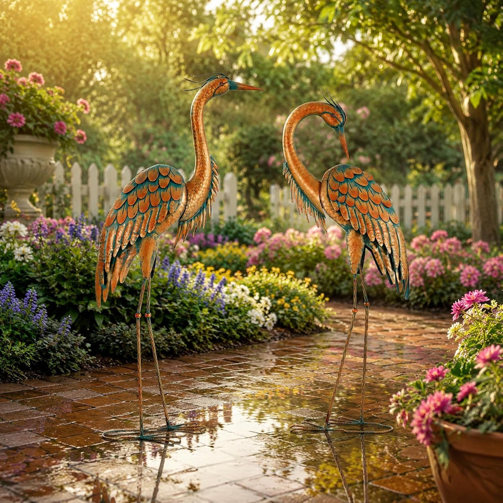 45.3" Heron Statues Outdoor,Extra-Large Metal Yard Art Set of 2