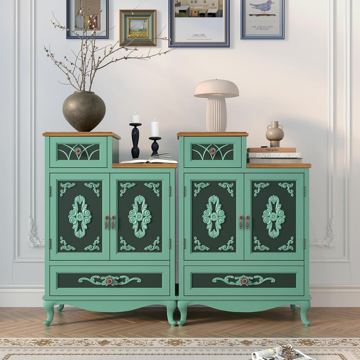 JOINICE Vintage Accent Cabinet with Doors,Entryway,Hallway,Sage Green