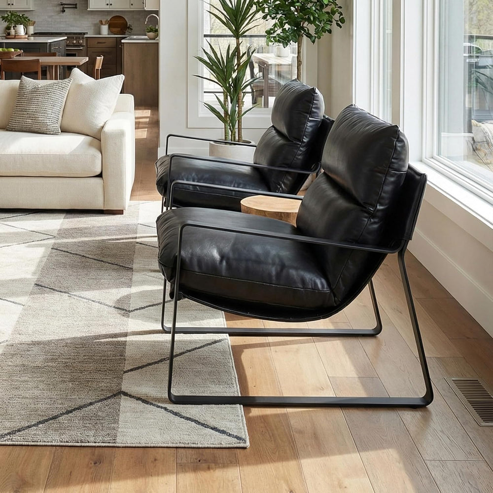 DUOMAY Set of 2 Modern PU Leather Accent Armchair, Black