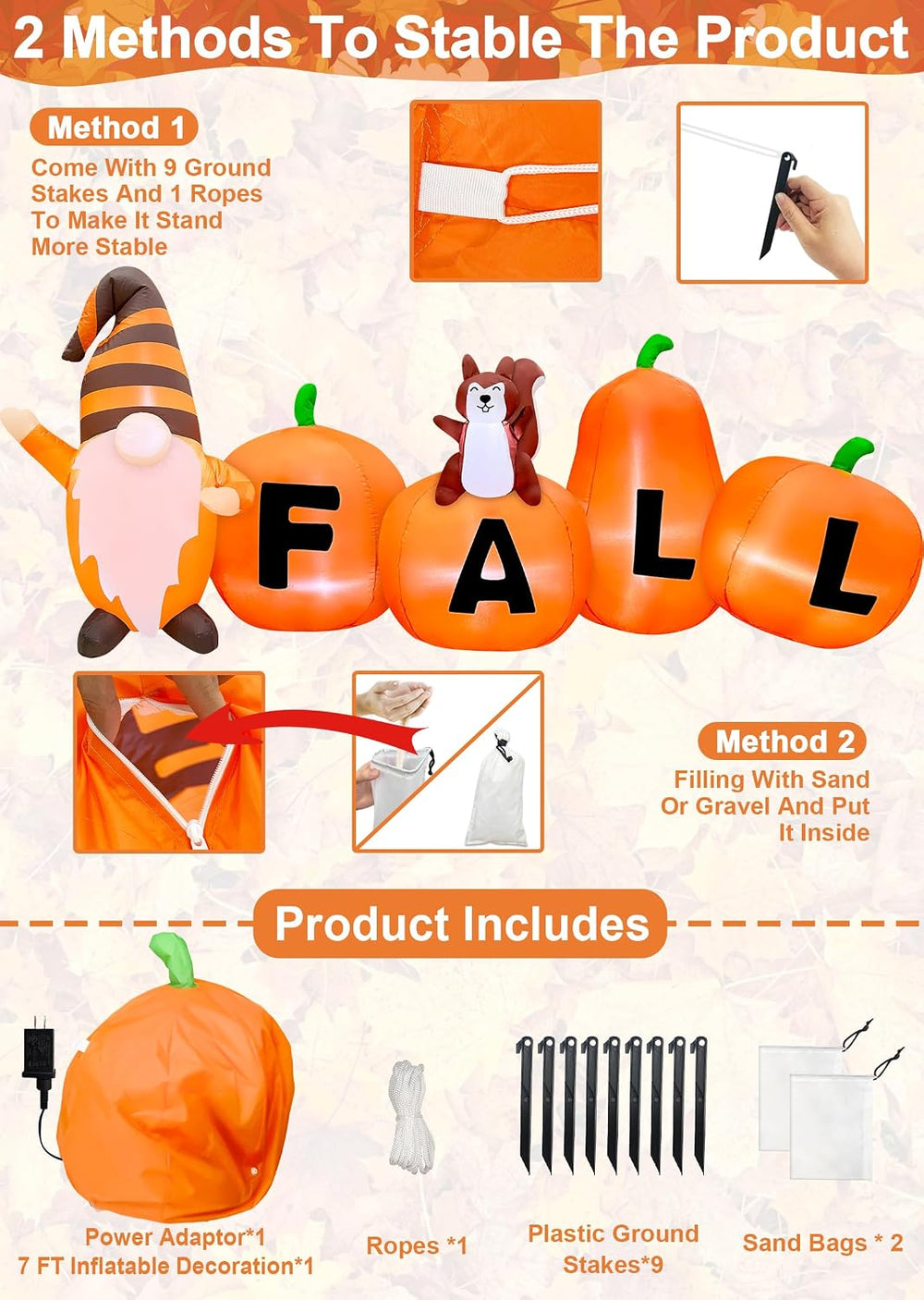 7FT Fall Thanksgiving Inflatables Outdoor Decorations Blow Up Pumpkin Decor