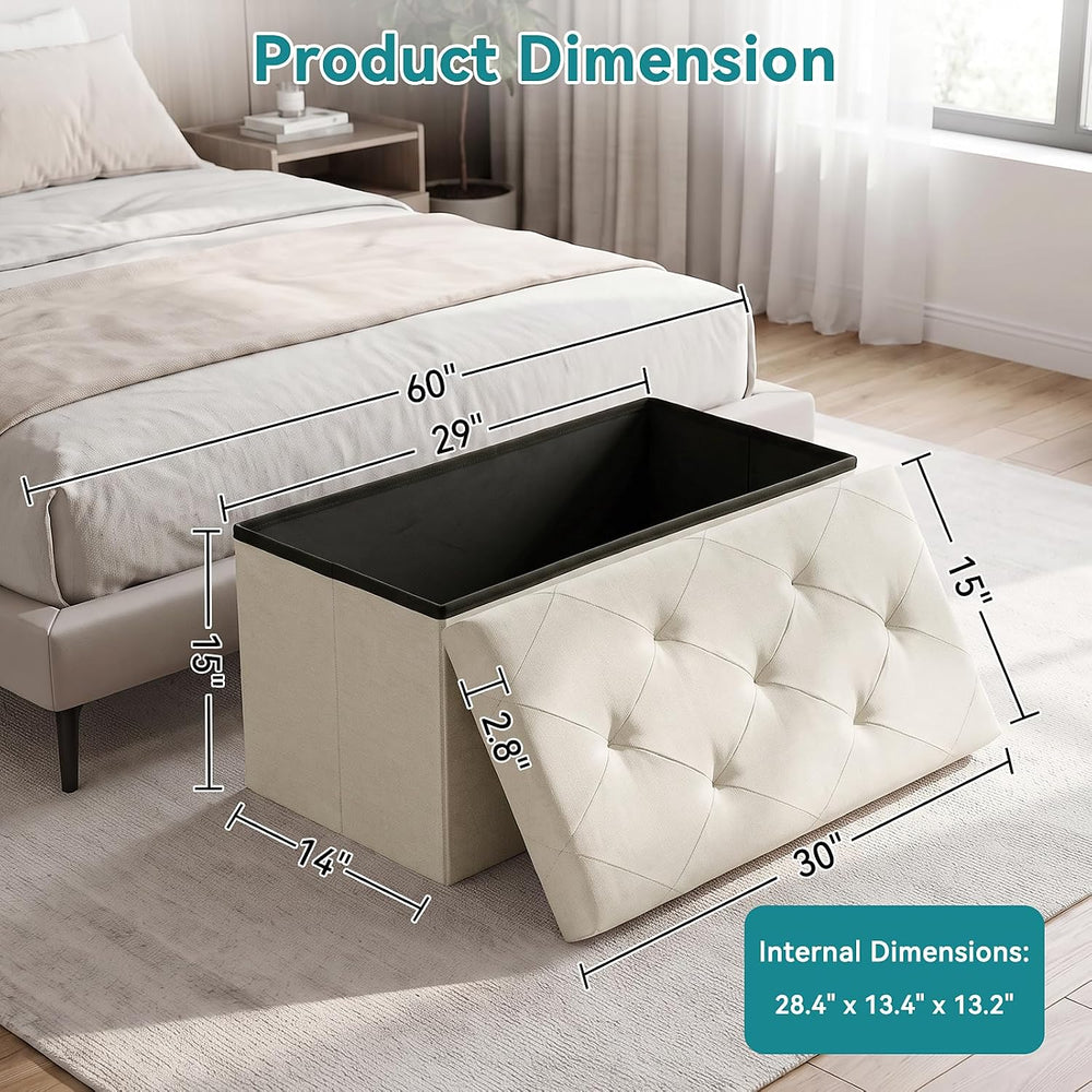 OLIXIS 30 Inch Folding Storage Ottoman Bench, Upholstered Foot Rest Stool