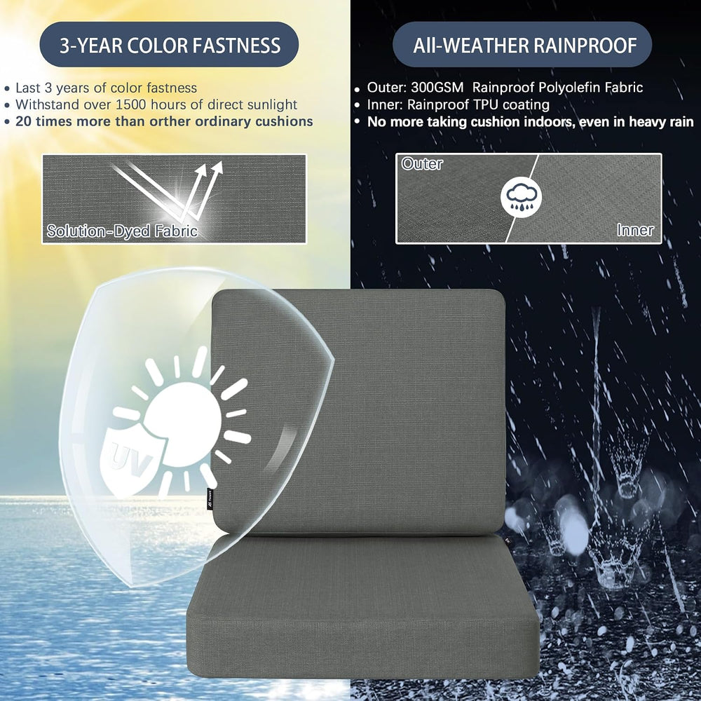 Favoyard Outdoor Deep Seat Cushion Set, 22 x 22 Inch, Dark Grey