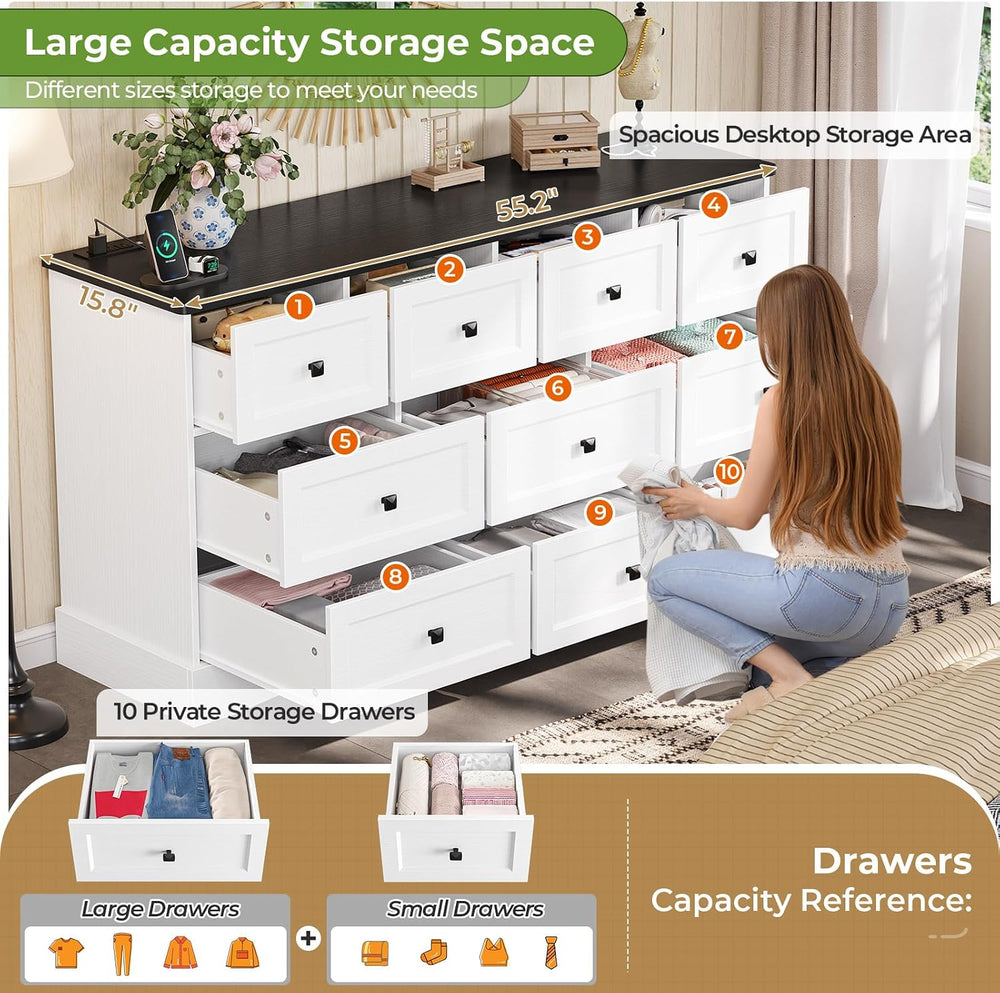 Hasuit Dresser for Bedroom with 10 Drawers, 55.2" Long Dressers with Cha...