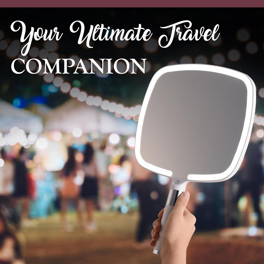 MIRRORVANA Lighted Handheld Mirror with Detachable Stand, 9" x 13" ...