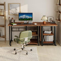Funecy Folding Desk with Storage Shelf, Writing Office Computer Desk, 42.5 Inch Multi-Purpose Folding Dining Table, Mobile Table with Wheels (Brown)