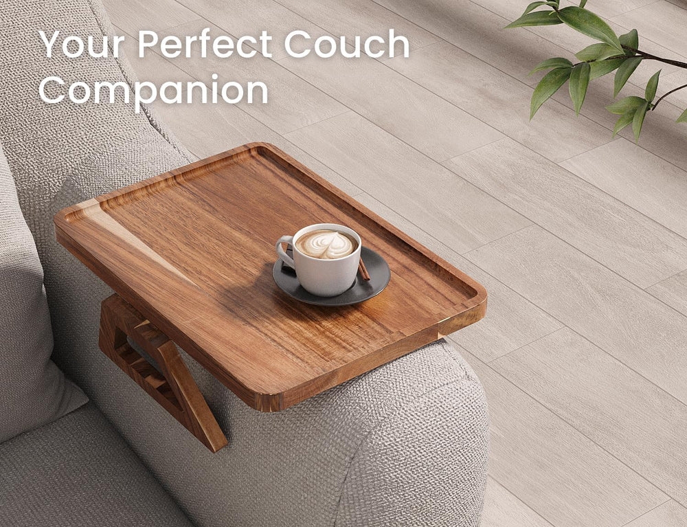 2 Packs Acacia Wood Couch Arm Tray，Folding Sofa Armrest Table