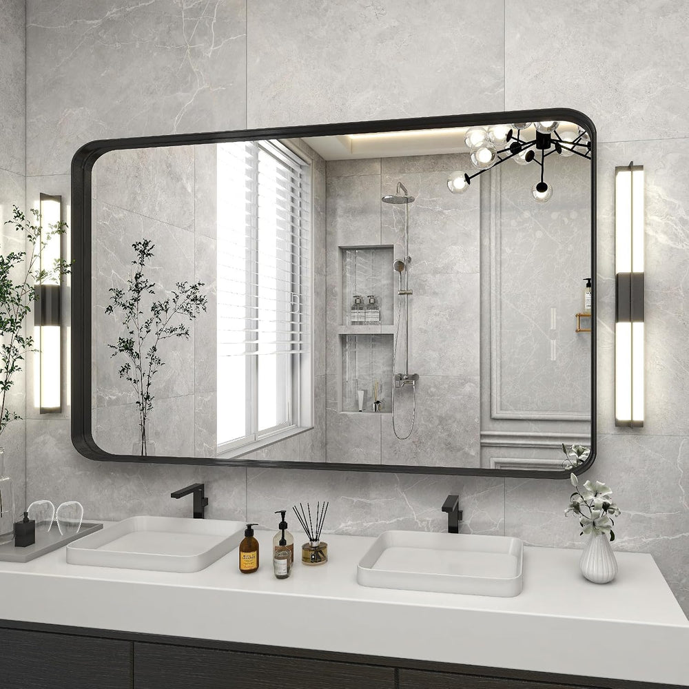 VooBang Bathroom Mirror 30"x48", Black Gorgeous Deep Frame Wall Mirror