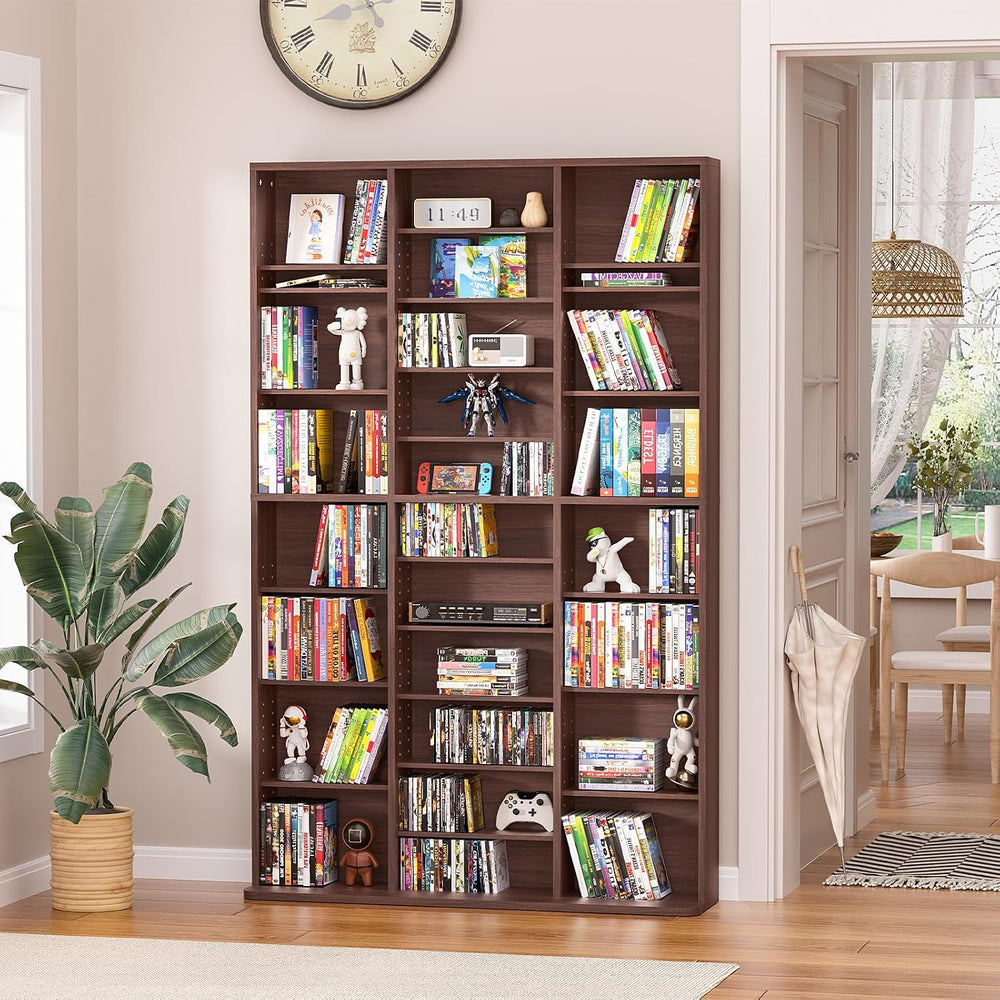 LELELINKY 11 Tier Tall Display Cabinet, Walnut Media Storage Cabinet