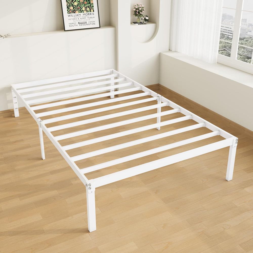 Allewie Twin XL Bed Frame, 14 inch Metal Beds with Storage Space, White