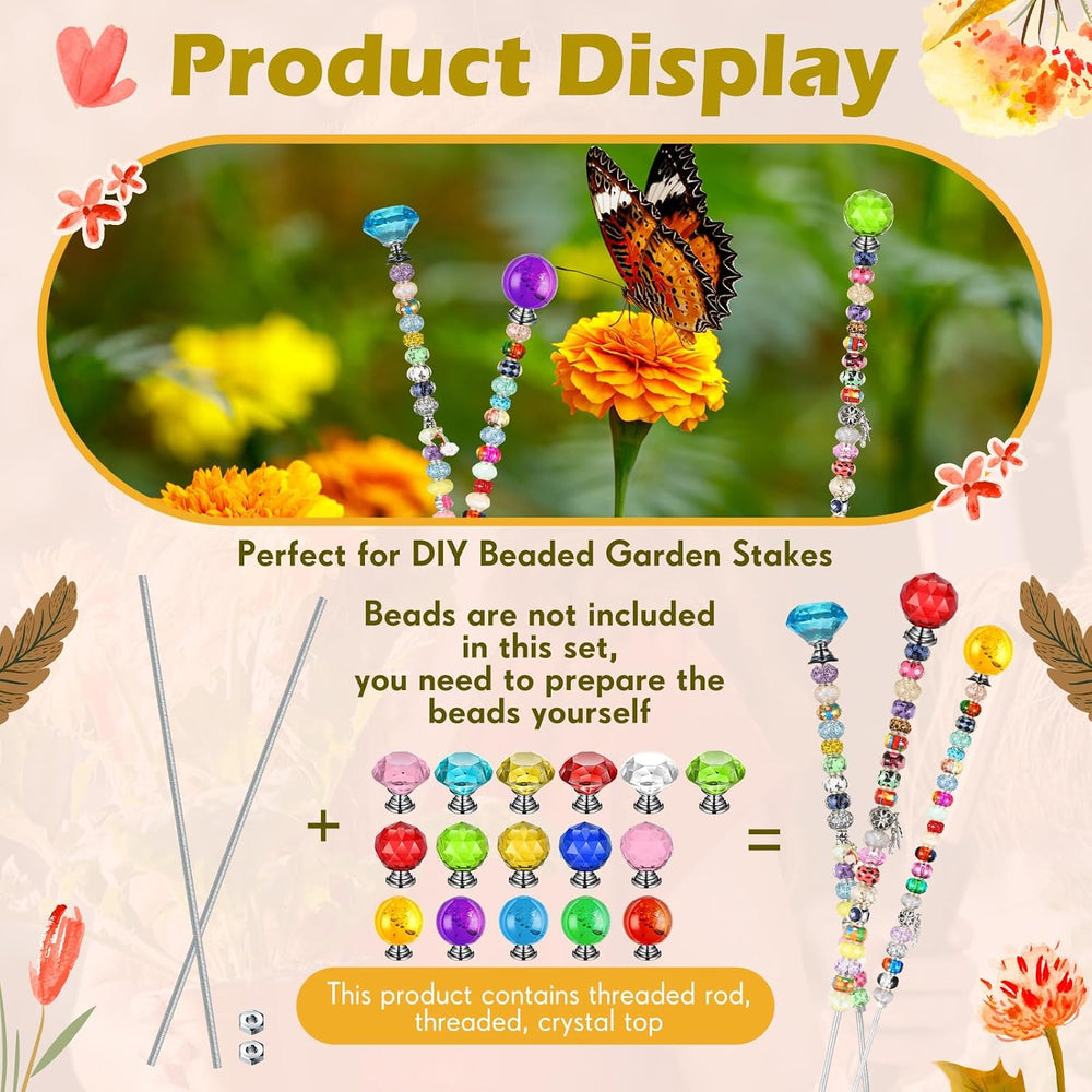 Zonon 16 Pack DIY Garden Beaded Stakes Wands Kit 16 Pcs 8/32 Inch 4mm 12 Inch...