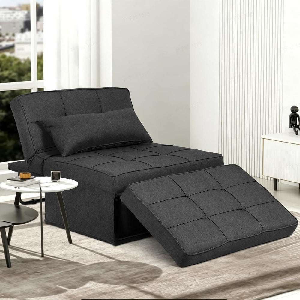 Ottoman Chair Sofa Bed, 4 in 1 Sleeper Ottoman Chair, Black Grey