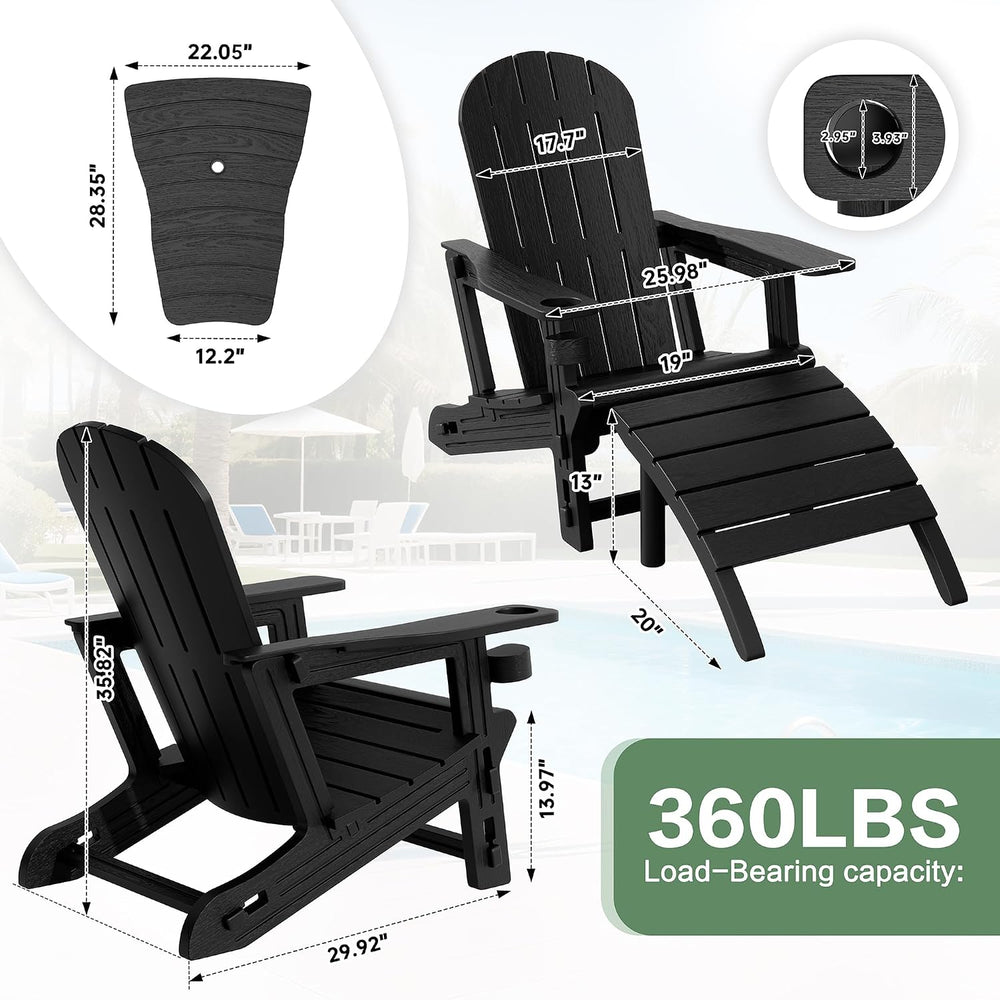 JY QAQA Outdoor Adirondack Chair Set of 2 with Detachable Table & Ottoman...
