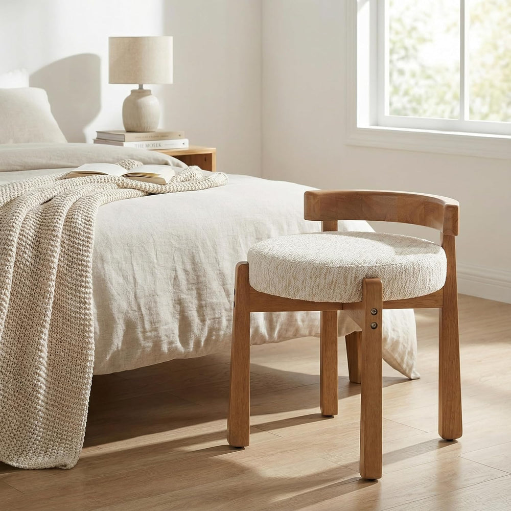 HNY Modern Chenille Vanity Chairs & Ottoman Set of 2, Beige
