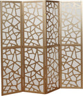 Roundhill Furniture Giyano 4 Panel Screen Room Divider, White Screen with Gold Frame