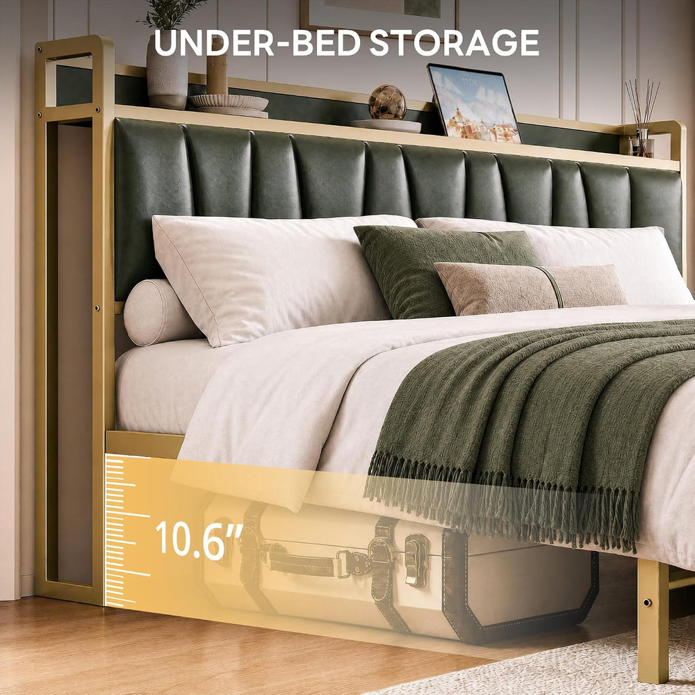LIKIMIO King Size Bed Frame with 2 Drawers and Charging Station