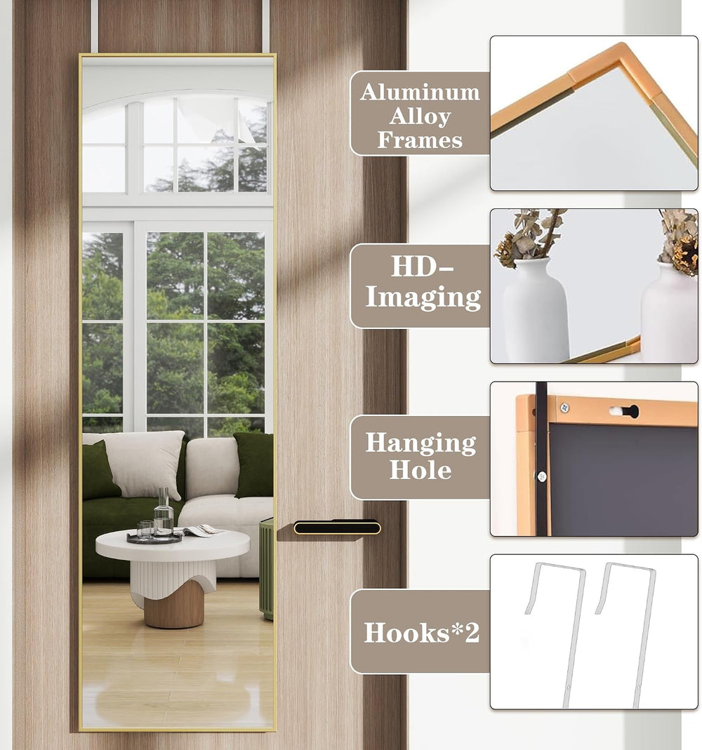 48"x 14" Over the Door Mirror Full Length, Full Body Mirror, Gold