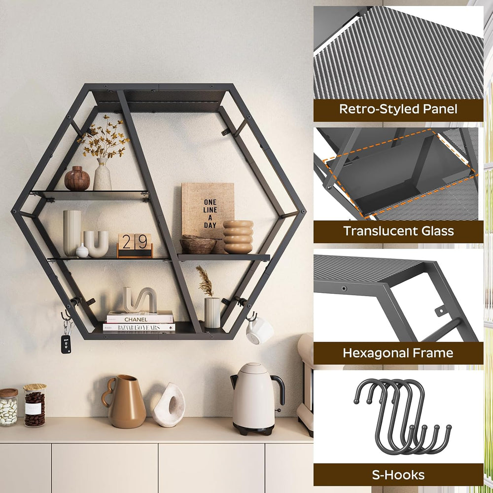 MAHANCRIS Gaming Floating Shelf with LED Lights and 4 Hooks