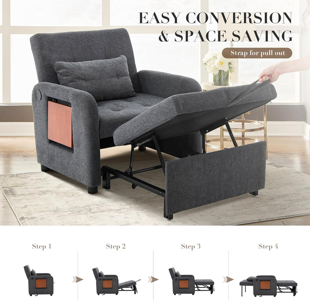 MALOL Convertible Chair-Fabric Sofa Bed, Single Sleeper Sofa, Dark Grey