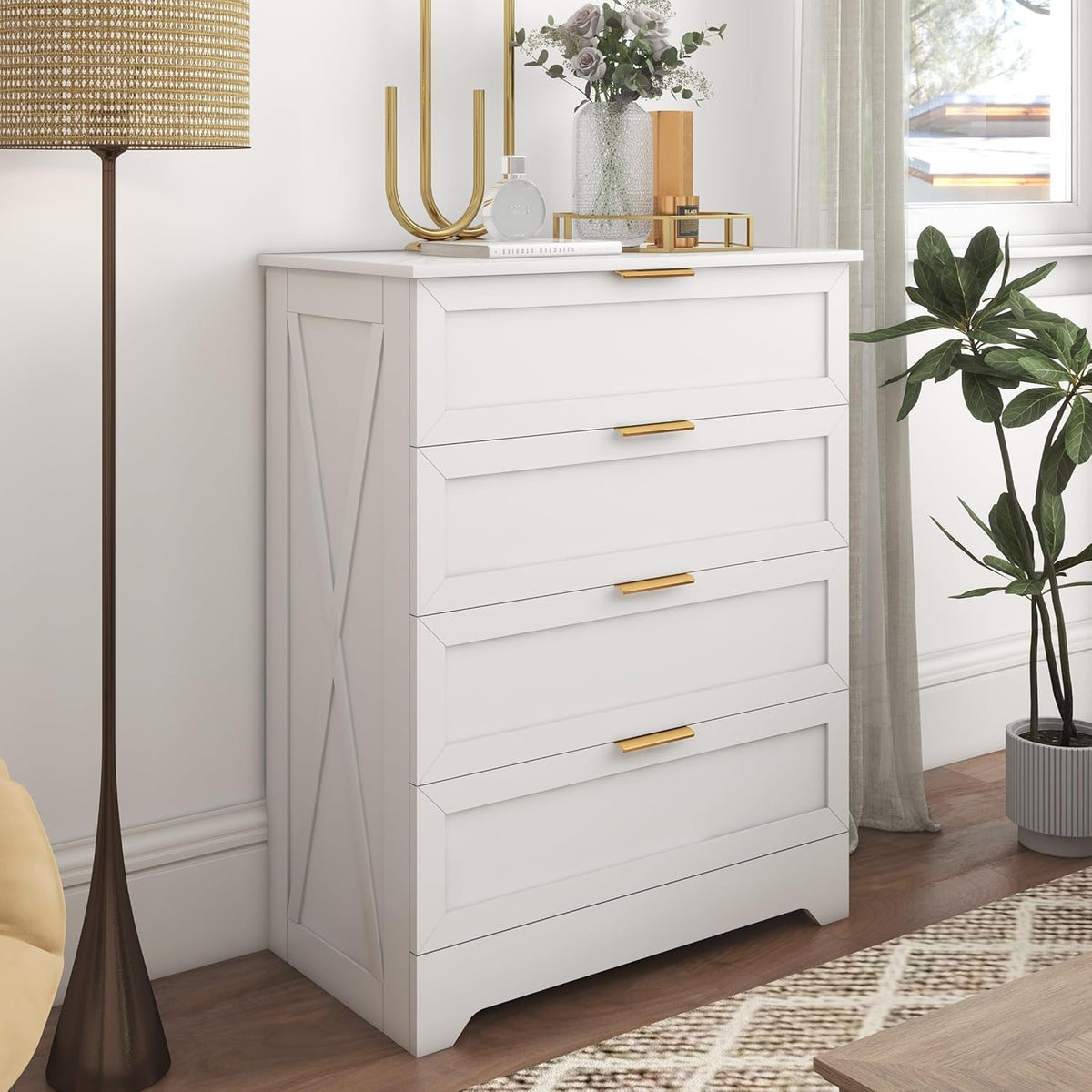 FTZxHKLX White 4 Drawer Dresser for Bedroom, Modern Chest of Drawers