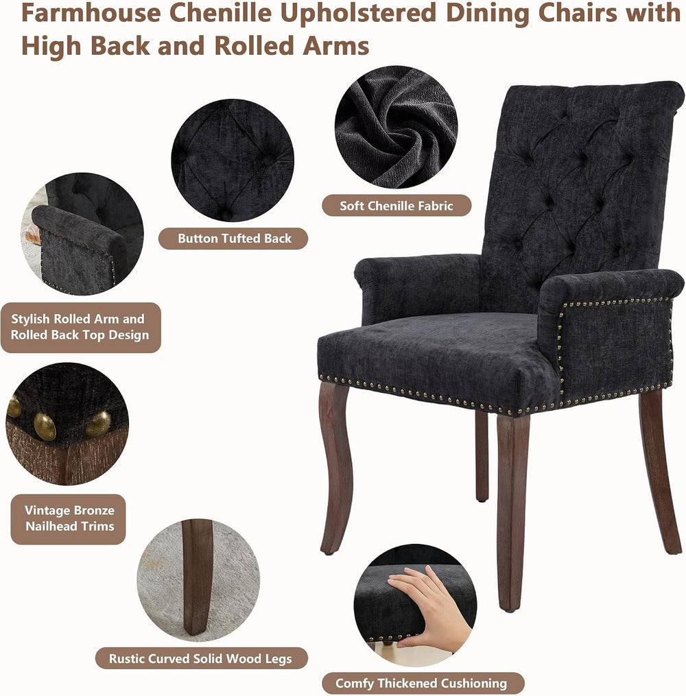 mikibama Chenille Upholstered Dining Chairs with High Back Set of 4,Vintage T...