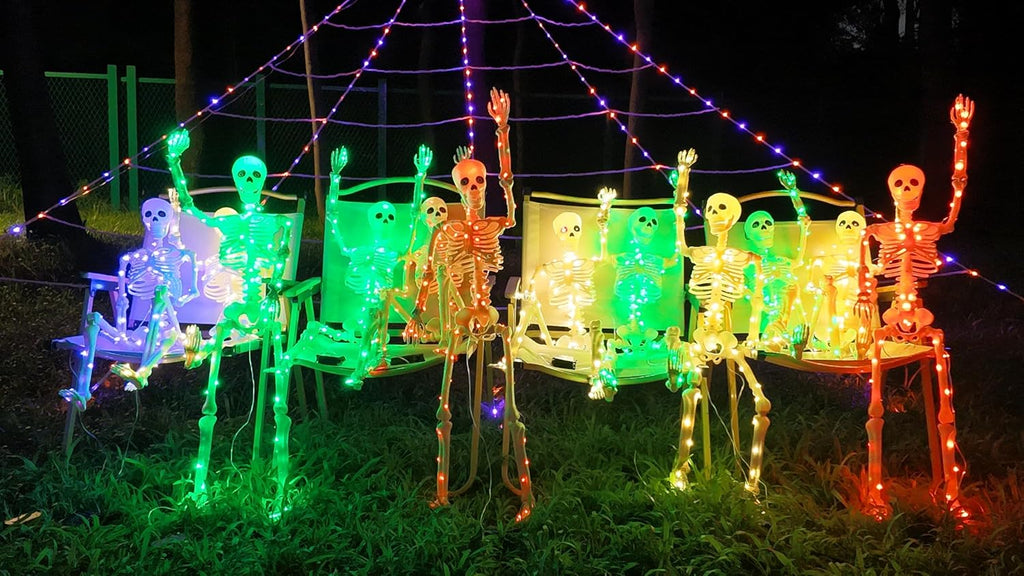 2Pack36 Halloween Light up Skeleton Deco(350 Green Lights,6H auto‑Off)