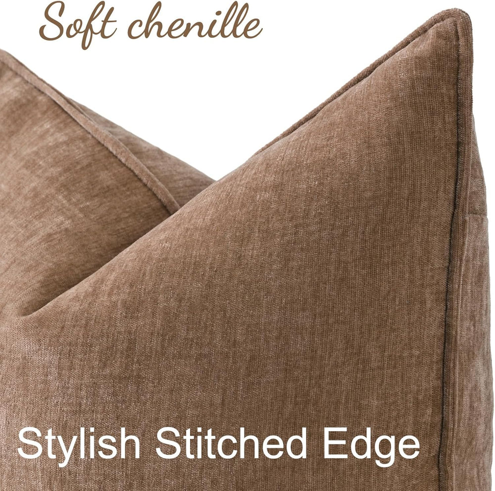 Pallene Fall Brown Soft Chenille Velvet Throw Pillow Covers 24x24 Set of 2