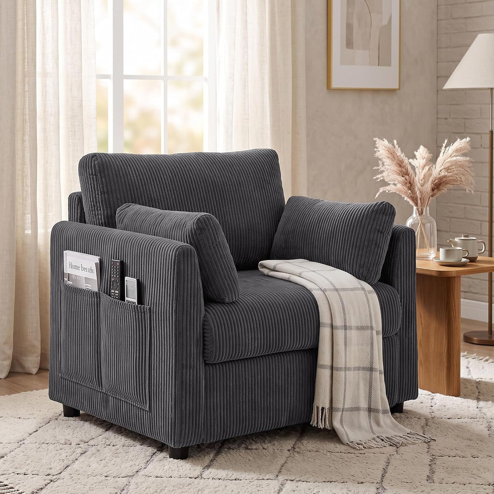 38" Oversized Accent Chair with Side Pockets(Gray)