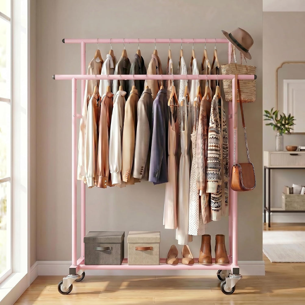 Calmootey Rolling Garment Rack, Sturdy Clothes Organizer for Bedroom