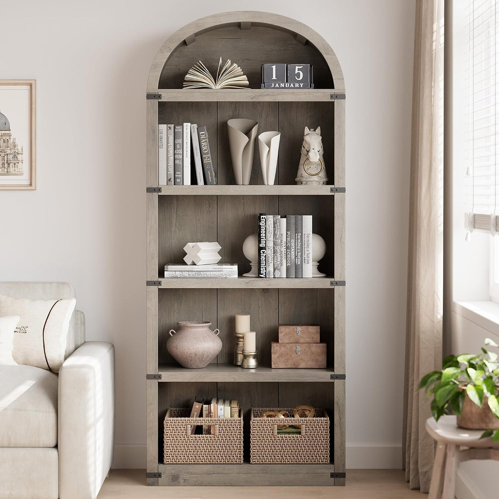 GarveeHome Bookcase 5 Shelf Arched Bookshelf 71.65 in Tall Bookcase Farmhouse...