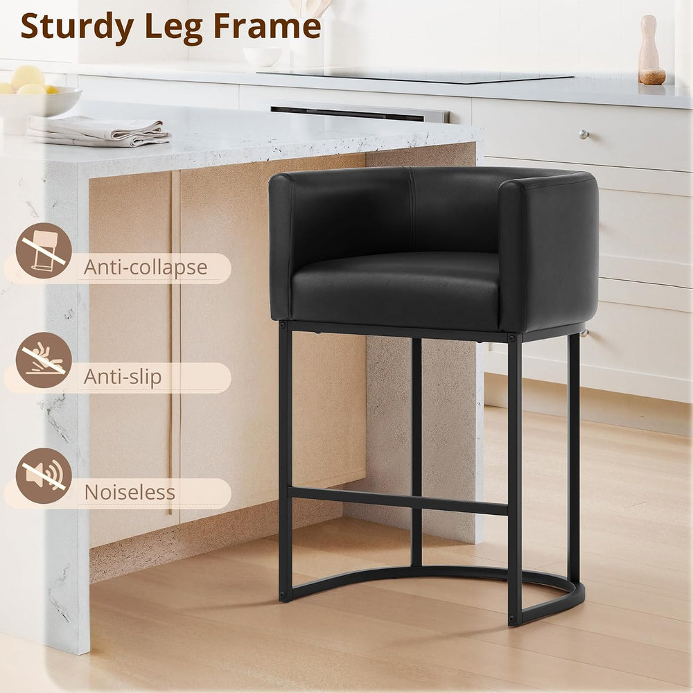 LUE BONA Counter Height Bar Stools Set of 2, Modern Barrel Counter Stools wit...
