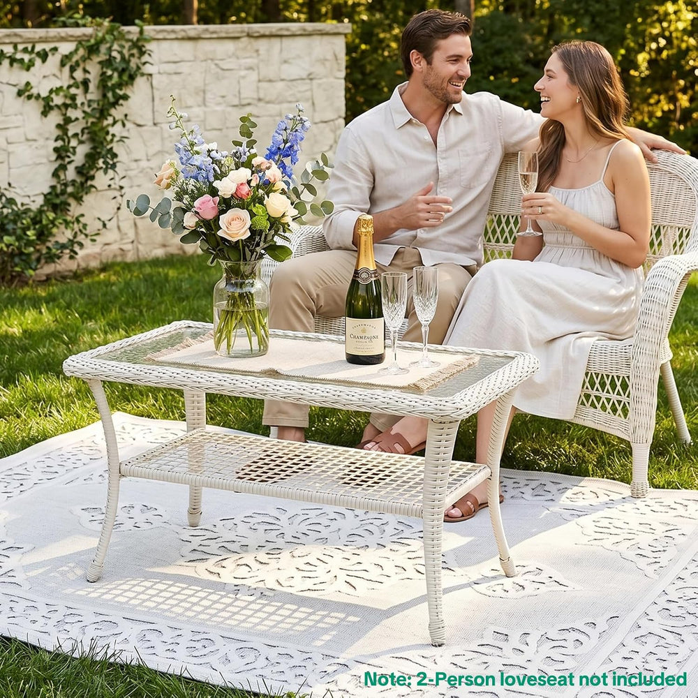 VIVIJASON Outdoor Wicker Coffee Table, All-Weather Rattan Patio Coffee Table ...