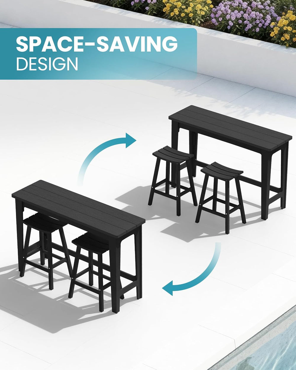 Ciokea 3 Pcs Outdoor Bar with Stools Set, 60" Extra Long High Top Table ...