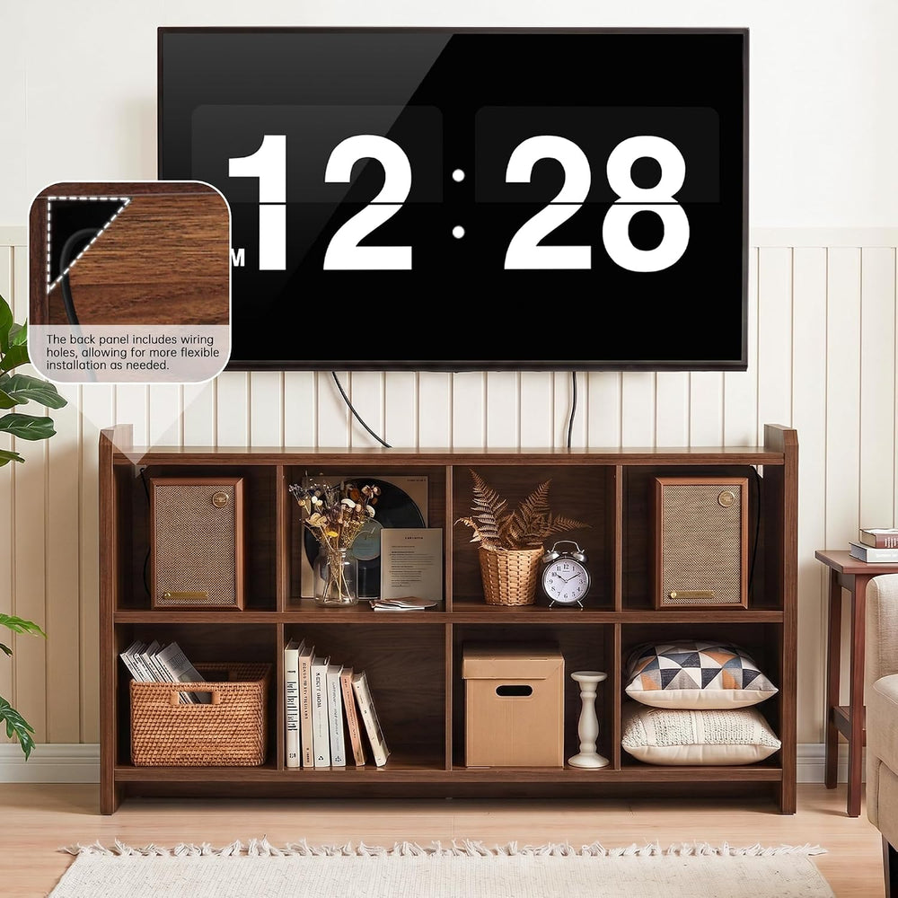 8 Cube Low Storage Organizer, 63" Long Horizontal Bookshelf, Walnut