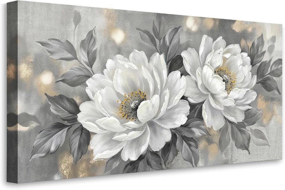 Anolyfi White Peony Neutral Floral Canvas Wall Art for Bedroom 40"x20"