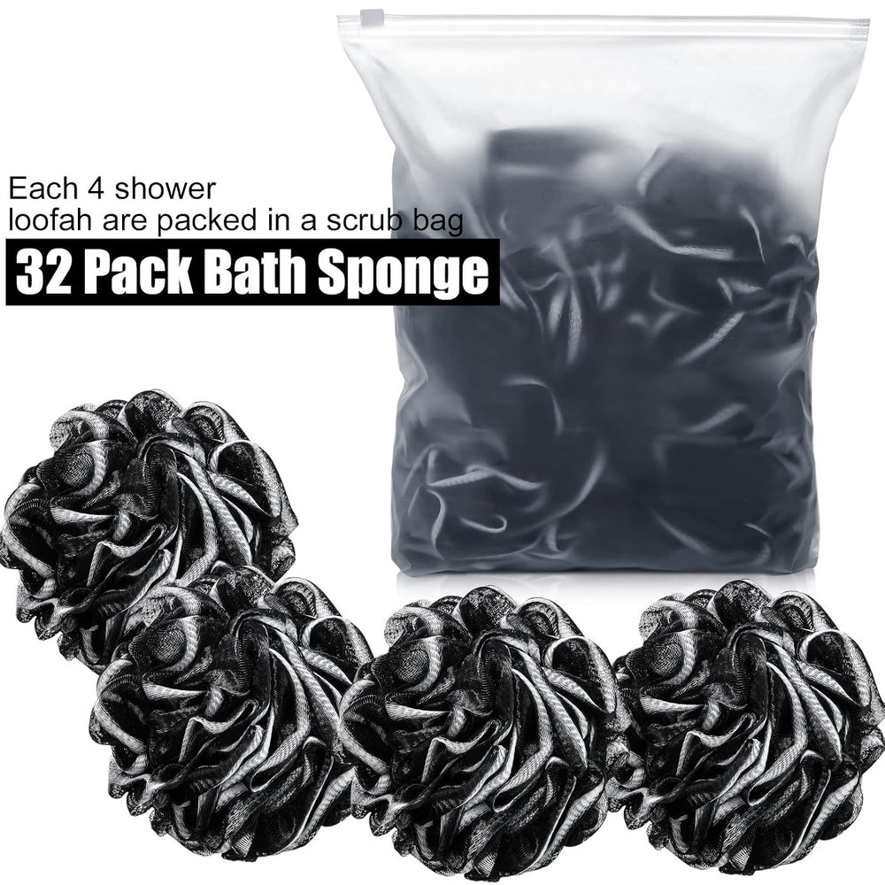 Shellwei 32 Pcs Loofahs Bulk 60g Mesh Bath Sponge Scrubber, Black White