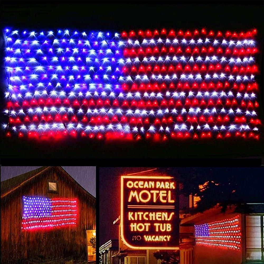 (New) American Flag Lights, Outdoor String Lights 420 LED Waterproof Led Flag...