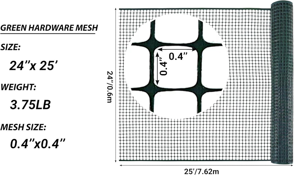 PotatoLife Green Plastic Garden Fence, Hardware Mesh, 24'' x 25'