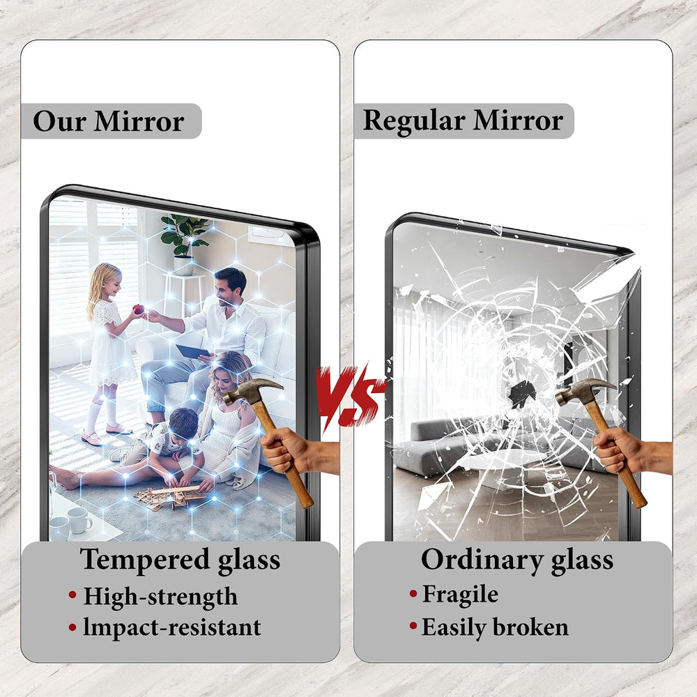Bathroom Mirror for Wall, 30 Inch Square Mirror, Matte Black Metal Framed