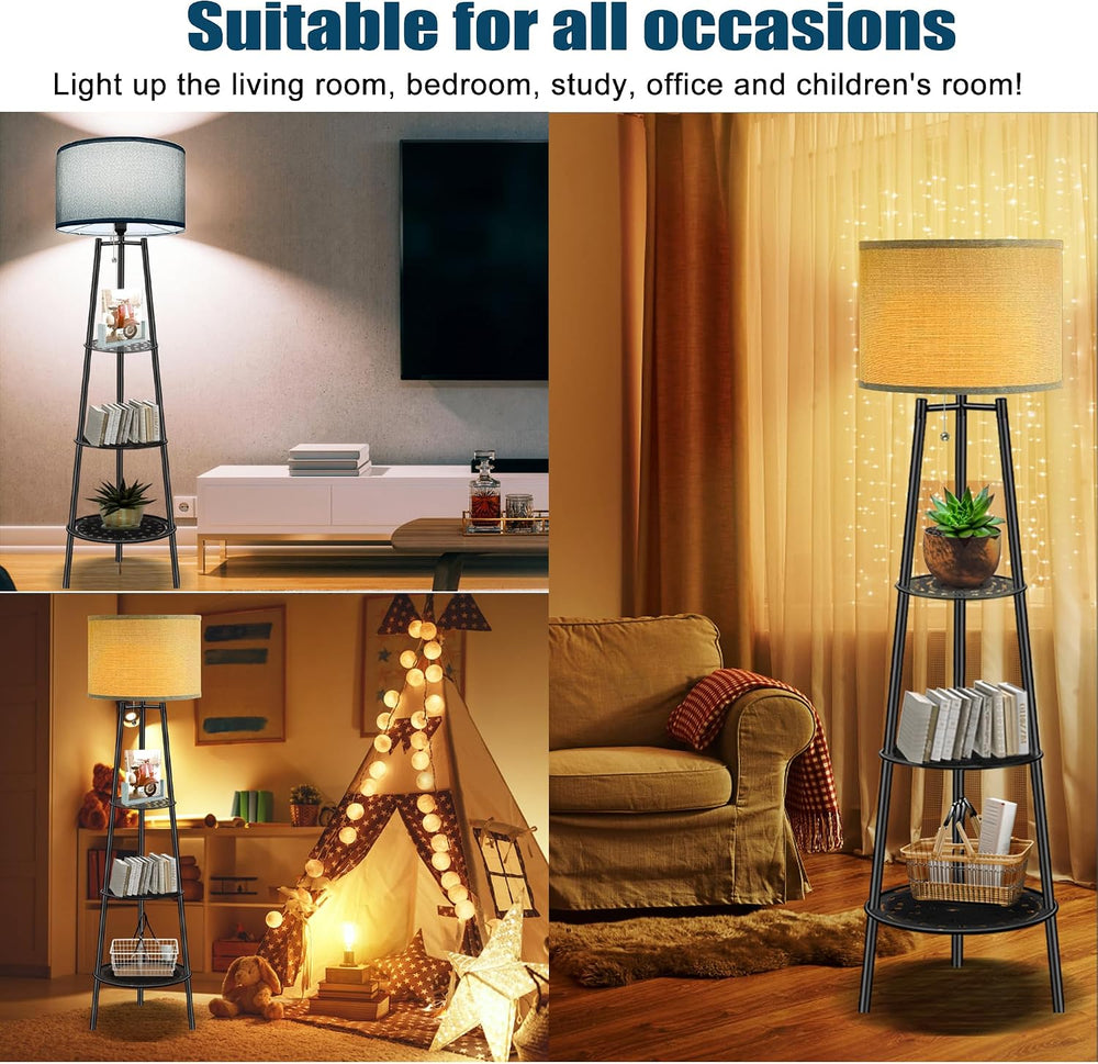 Floor Lamp with Shelves, Gray Shade Standing Lamp