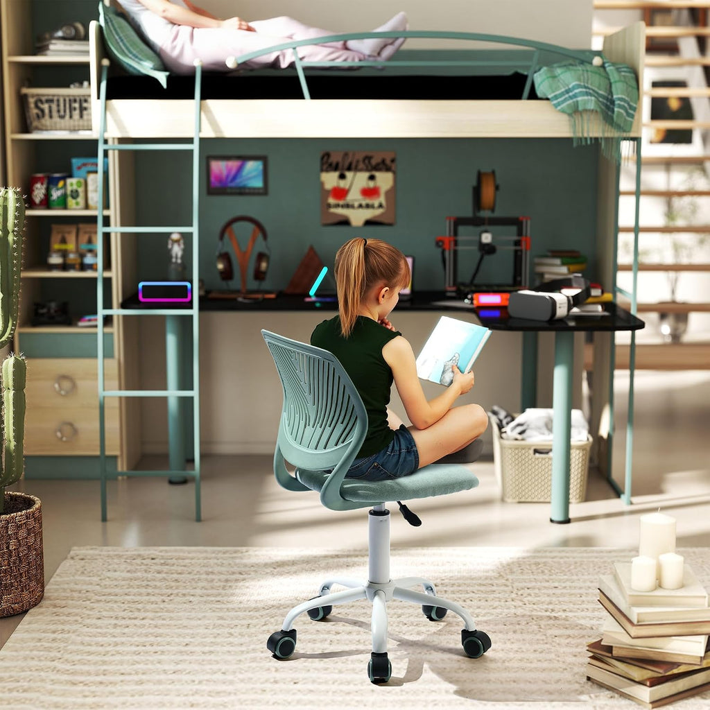 Armless Home Office Desk Chair, Colorful Task Chair with Soft Mesh Padded Cushion, Height Adjustable Swivel Study Computer Chair for for Girls Boys Teens (Green-1, 1PC)