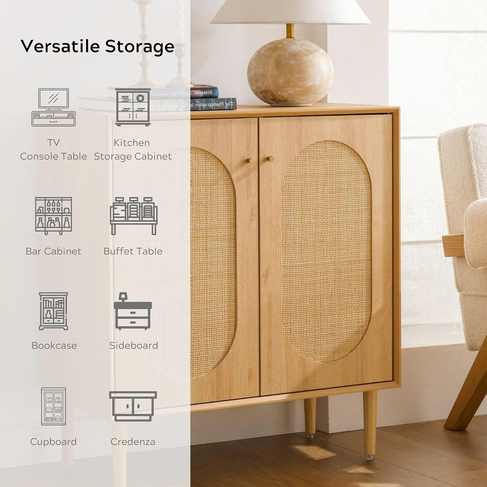 EYYTHUNG Rattan Storage Cabinets with Shelves, Narrow Cabinet with Storage, S...