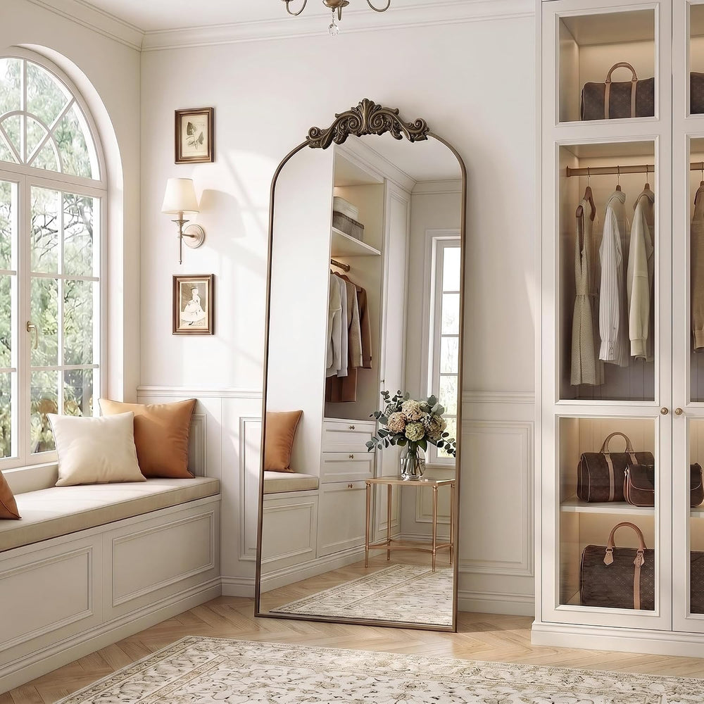 Antok Arched Full Length Mirror, 71"x28" Floor Mirror with Carved, ...