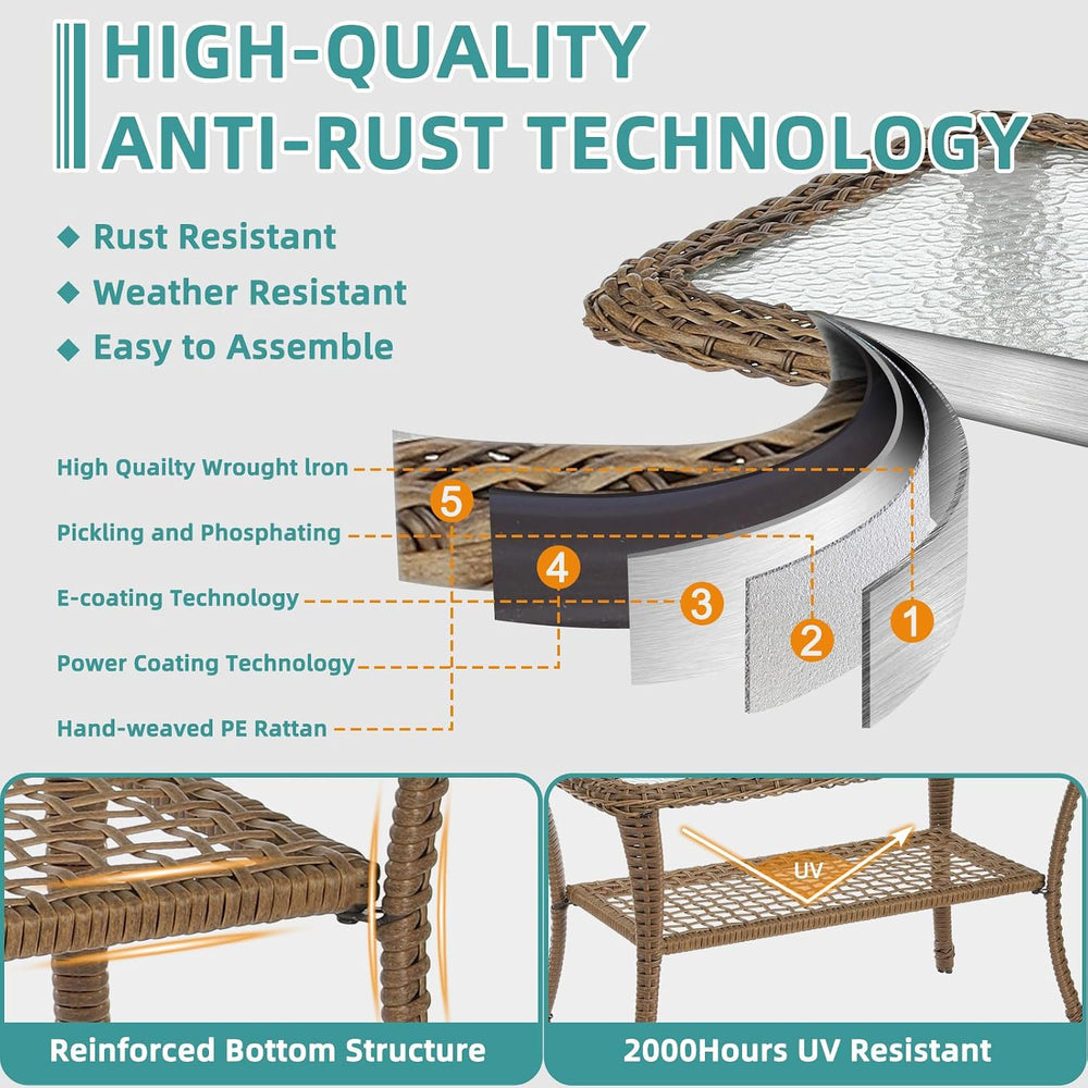 MEETWARM Wicker Patio Coffee Table, 34.5" Rectangle Outdoor Coffee Table...