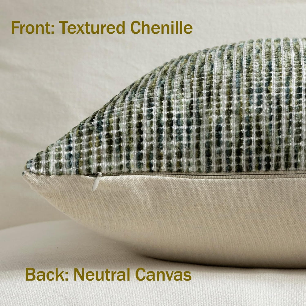 Pack of 2 Neutral Euro Sham Covers 24x24 Boho Textured Dots Stripe Chenille L...