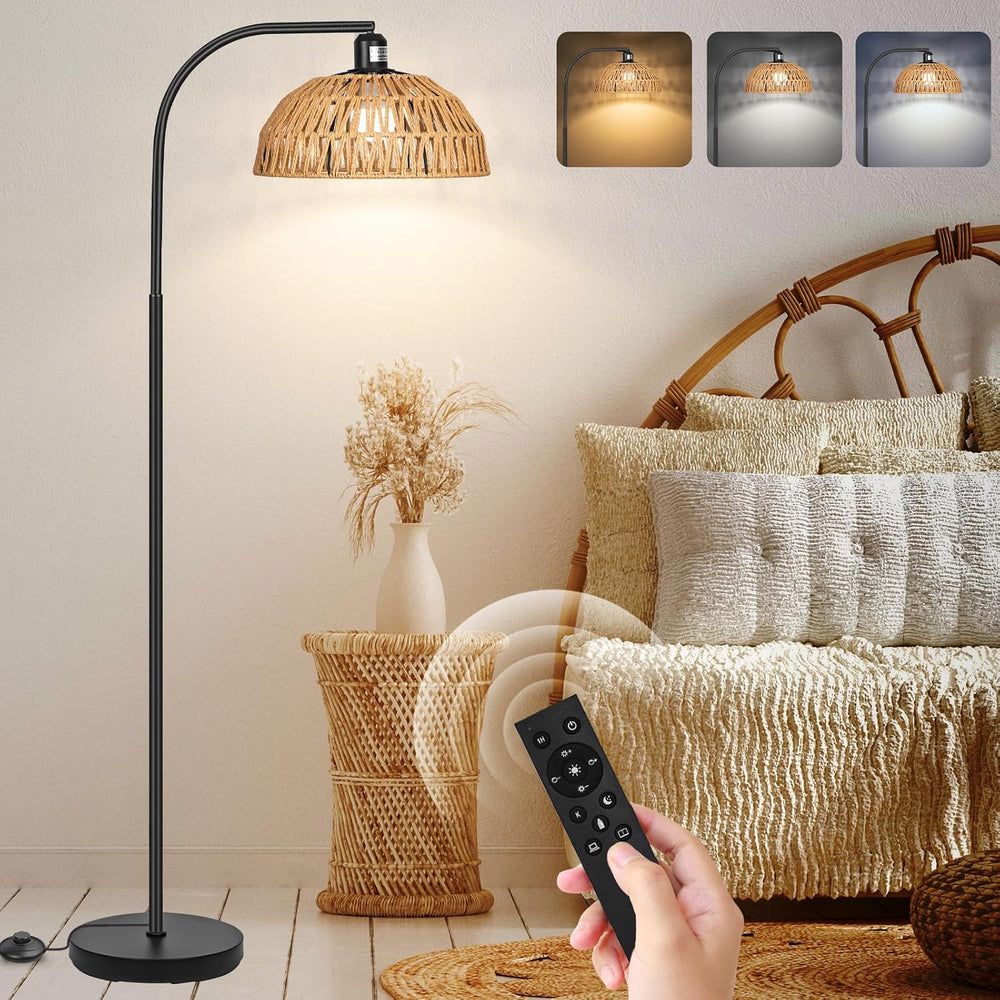 Brilvibera Boho Standing Lamp with Remote Control and Dimmable Bulb