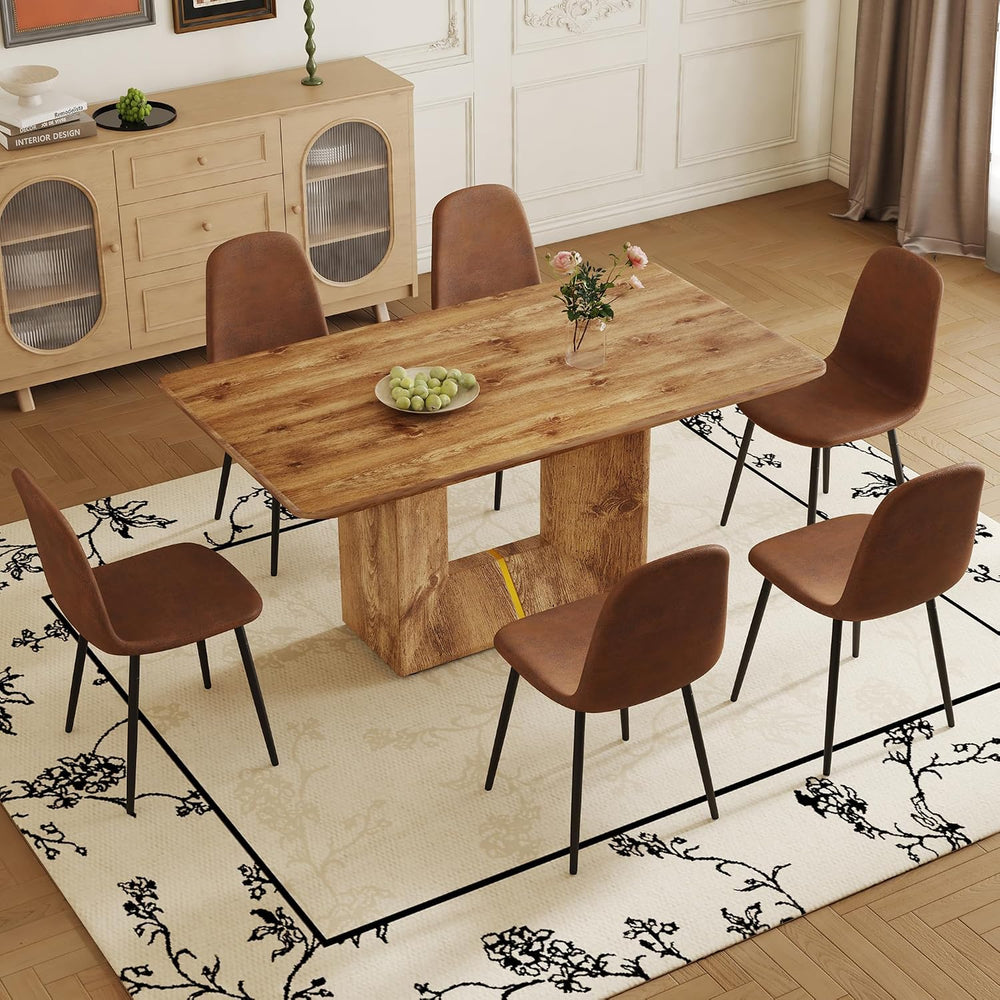 63'' Dining Table Set for 6, Wooden Dining Table Set with Chairs