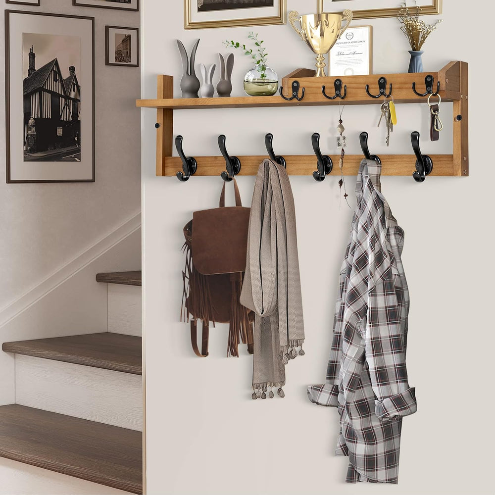 27.5" Wall Mount Coat Rack with Shelf, Key Holder & Mail Organizer, ...