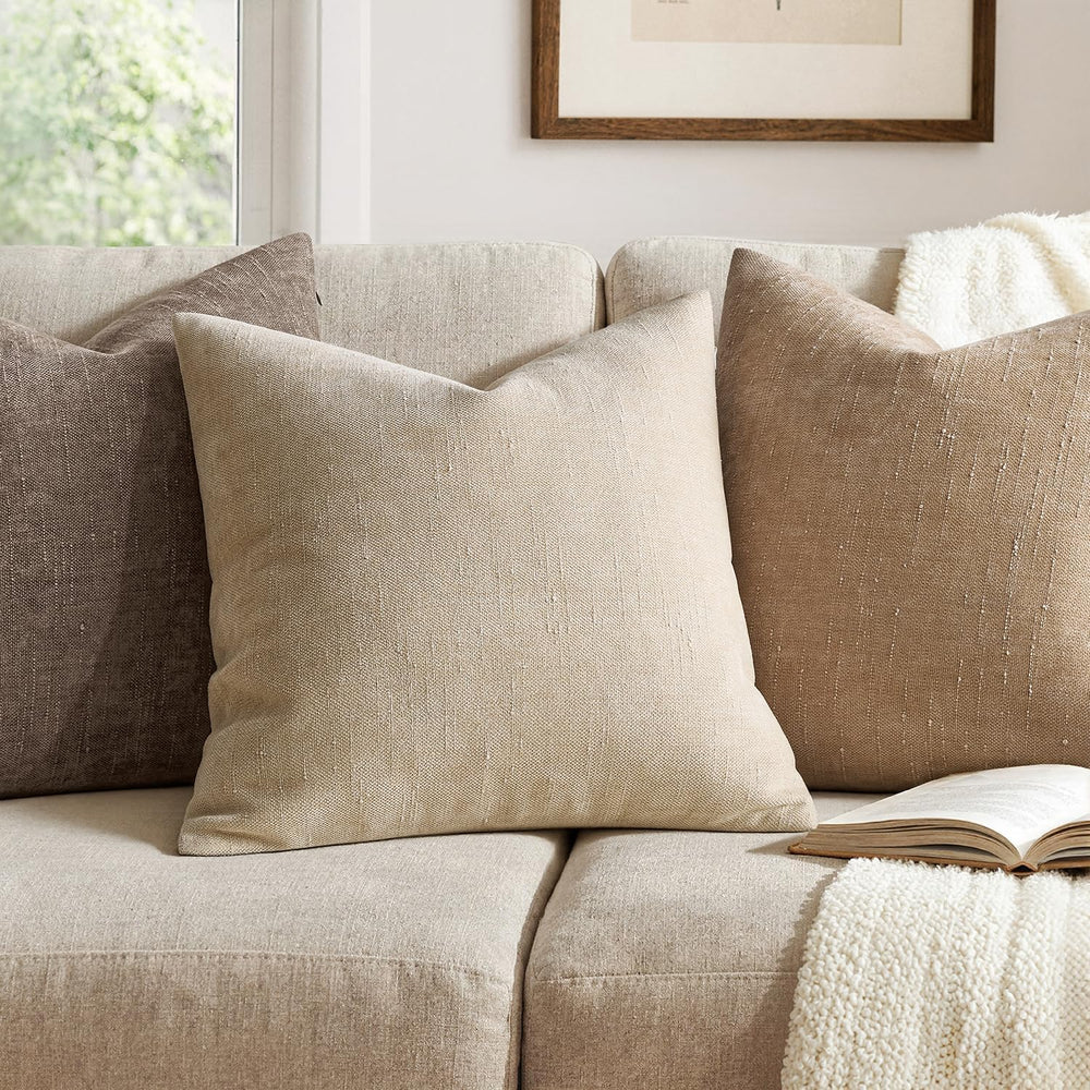 MIULEE 26x26 Inch Euro Textured Chenille Throw Pillow Covers Beige